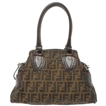 Pre Owned Fendi Tobacco Zucca Canvas and Leather Small Chef De Jour Bag