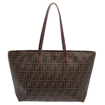 Pre Owned Fendi Tobacco Zucca Coated Canvas Spalmati Roll Shopper Tote