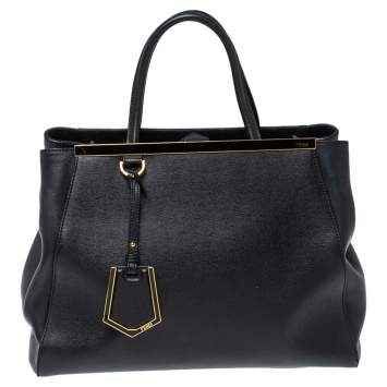 Pre Owned Fendi Black Leather Medium 2Jours Tote 
