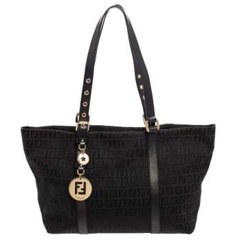 Pre Owned Fendi Black Zucchino Canvas and Leather Superstar Shopper Tote