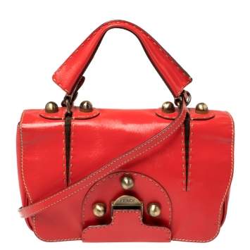 Pre Owned Fendi Red Patent Leather Secret Code Satchel