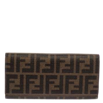 Pre Owned Fendi Tobacco Zucca Coated Canvas Continental Wallet