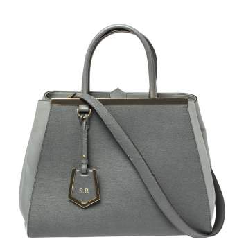 Pre Owned Fendi Grey Leather Medium 2Jours Tote