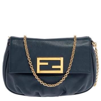 Pre Owned Fendi Blue Leather Fendista Pochette Crossbody Bag