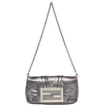 Pre Owned Fendi Metallic Silver Leather Mia Pochette Bag 