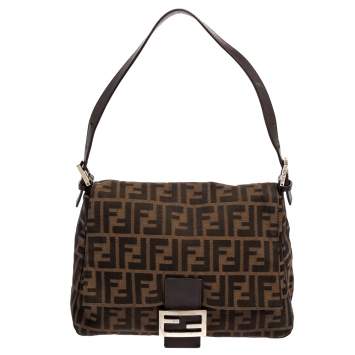 Pre Owned Fendi Tobacco Zucca Canvas and Leather Mama Baguette Bag