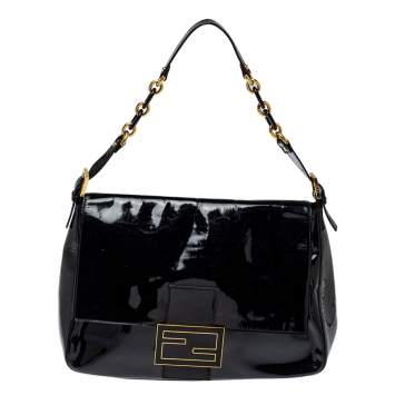 Pre Owned Fendi Black Patent Leather Large Mamma Forever Flap Shoulder Bag