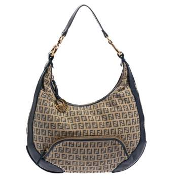 Pre Owned Fendi Beige/Blue Zucchino Canvas and Leather Pocket Chef Hobo
