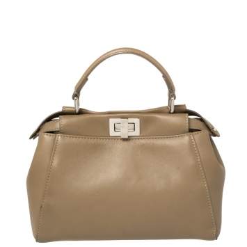 Pre Owned Fendi Beige Python and Leather Mini Peekaboo Top Handle Bag