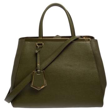 Pre Owned Fendi Olive Green Leather Medium 2Jours Tote
