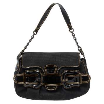 Pre Owned Fendi  Black Canvas And Patent Leather B Bis Shoulder Bag