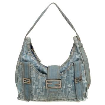 مملوكة مسبقًا Fendi Light Blue/White Zucchino Denim Sweet Hobo 