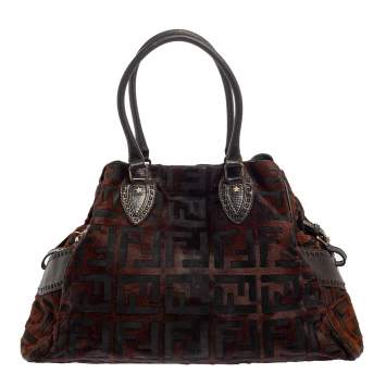 Pre Owned Fendi Brown Calfhair, Suede and Leather Chef De Jour Bag
