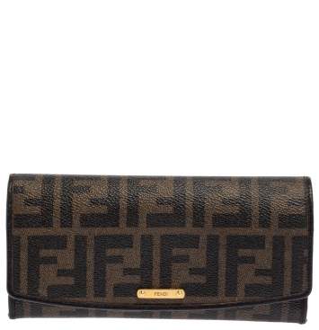 Pre Owned Fendi Tobacco Zucca Coated Canvas and Leather Continental Wallet