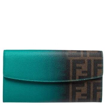 Pre Owned Fendi Green Ombre Zucca Coated Canvas Continental Wallet