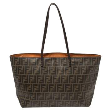 Pre Owned Fendi Tobacco Zucca Coated Canvas Spalmati Roll Shopper Tote