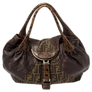 Pre Owned Fendi Tobacco Zucca Canvas and Leather Spy Bag