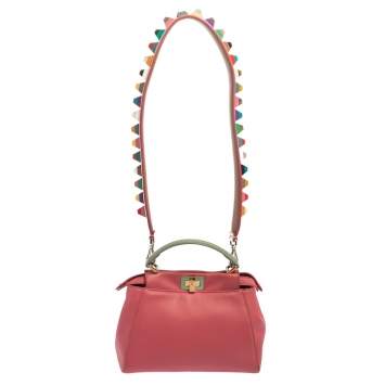 Pre Owned Fendi Pink/Green Leather Mini Peekaboo Top Handle Bag