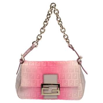 Pre Owned Fendi Ombre Pink Zucca Canvas Baguette Shoulder Bag