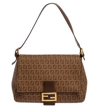Pre Owned Fendi Brown Zucchino Coated Canvas Mama Forever Shoulder Bag