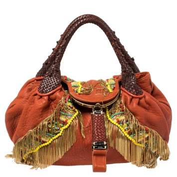 Pre Owned Fendi Multicolor Leather, Beaded and Fringe Embellished Spy Bag