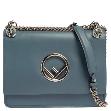 Pre Owned Fendi Ash Blue Leather Kan I F Top Handle Bag