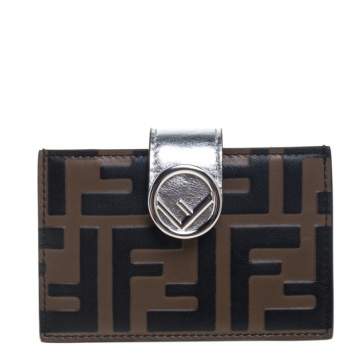 Pre Owned Fendi Tobacco/Silver Zucca Leather Maya Card Holder