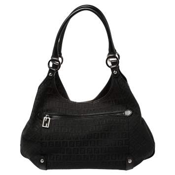 Pre Owned Fendi Black Zucchino Canvas and Leather Tote