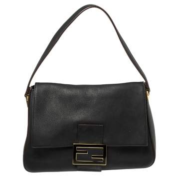 Pre Owned Fendi Black Leather Mama Forever Shoulder Bag