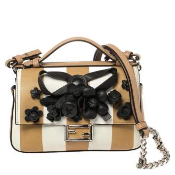 Pre Owned Fendi Multicolor Leather Flower Embellished Micro Double Baguette Bag