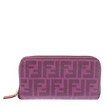 Pre Owned Fendi Purple Zucca Coated Canvas Zip Wallet