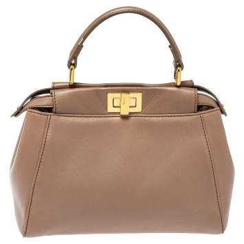 مملوكة مسبقًا Fendi Beige Leather Mini Peekaboo Top Handle Bag