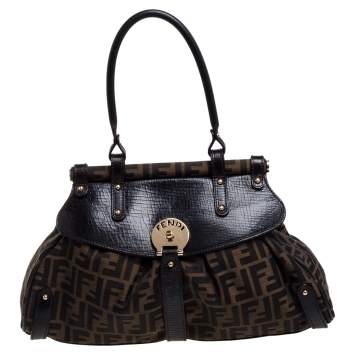 Pre Owned Fendi Tobacco Zucca Canvas and Leather Magic Satchel