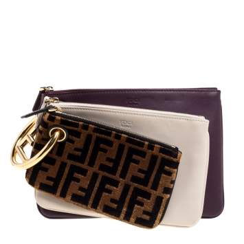 Pre Owned Fendi Multicolor Zucca Velvet and Leather Triplette Clutch Bag