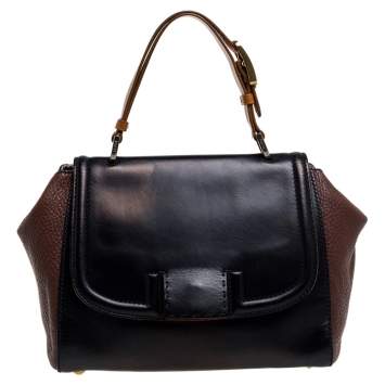 Pre Owned Fendi Black/Brown Leather Silvana Top Handle Bag