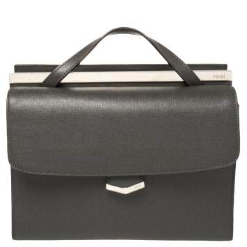 Pre Owned Fendi Grey Textured Leather Small Demi Jour Top Handle Bag