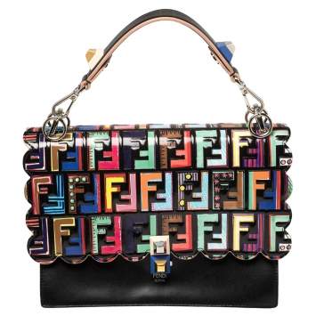Pre Owned Fendi Multicolor Leather Zucca Embossed Kan I Top Handle Bag