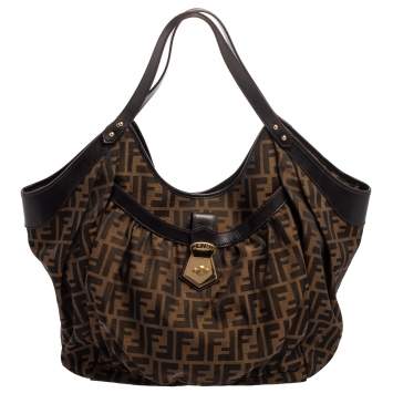 Pre Owned Fendi Tobacco Zucca Canvas and Leather Hobo