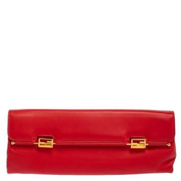Pre Owned Fendi Red Soft Leather Long Clutch