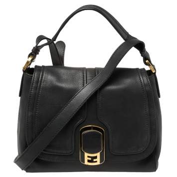 Pre Owned Fendi Black Leather Medium Anna Shoulder Bag