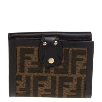 Pre Owned Fendi Tobacco Zucca Canvas and Leather Compact Wallet