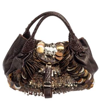 Pre Owned Fendi Tobacco Zucca Canvas and Leather Fringed Spy Bag