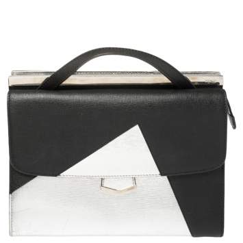 Pre Owned Fendi Black/Silver Textured Leather Small Demi Jour Top Handle Bag