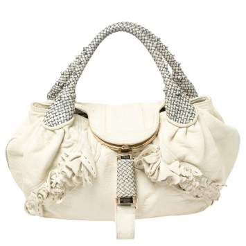 Pre Owned Fendi White/Blue Leather Wisteria Spy Bag