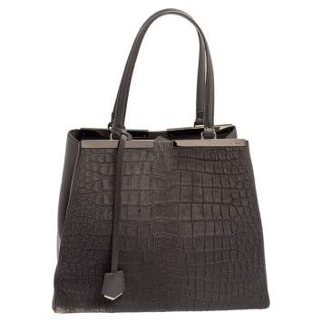Pre Owned Fendi Grey Calf Hair and Leather Large 3Jours Tote 