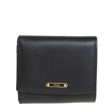 Pre Owned Fendi Black Leather Compact Wallet