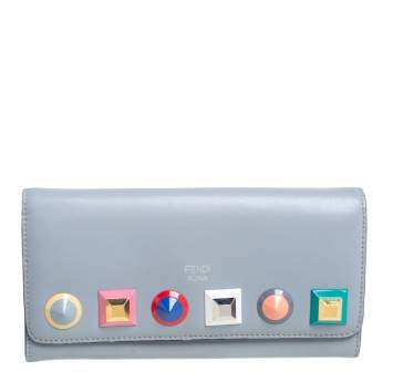 Pre Owned Fendi Gey Leather Studded Wallet On Chain
