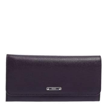 Pre Owned Fendi Purple Leather Flap Continental Wallet