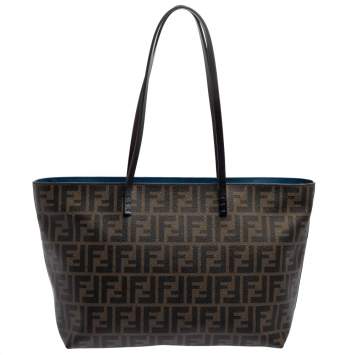 Pre Owned Fendi Tobacco Zucca Coated Canvas Small Roll Shopper Tote