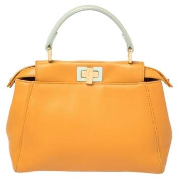 Pre Owned Fendi Orange/Green Leather Mini Peekaboo Top Handle Bag